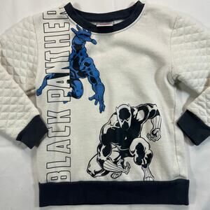 Boys Tufted Sleeve Cream Gray Black Panther Marvel Super Hero Long Sleeve Sz 4T